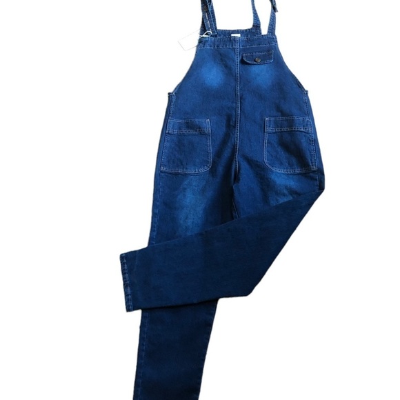 Soojun Casual Loose Fit Baggy Denim Bib Overall Sz M Cotton Stretch Blue Spring - Picture 9 of 15
